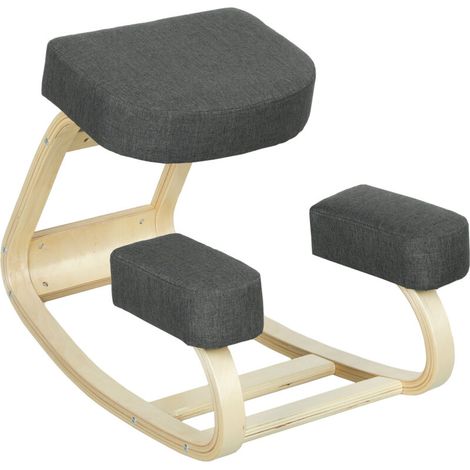 Vinsetto Chaise Ergonomique à Genouillère avec Bascule, Modèle Postural en Bouleau et Polyester, Dimensions 51x69x58 cm, Couleur Gris (1/5)