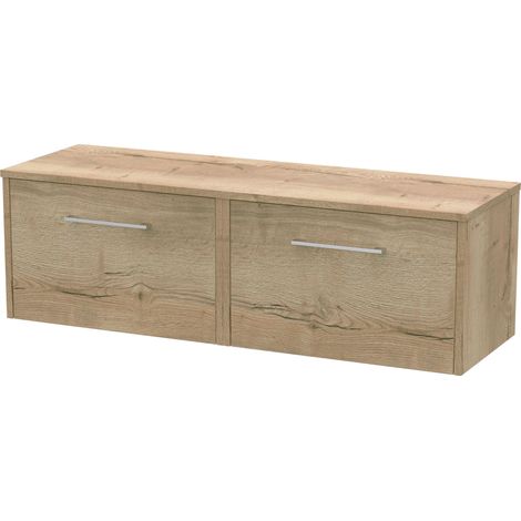 Winshill Contemporary 2 Drawer Wall Hung Vanity Unit with Worktop, Light Oak, 1200mm