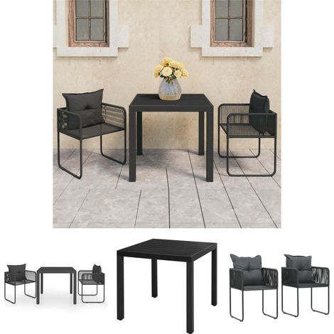 Gartenessgruppe - vidaXL 3-tlg. Garten-Essgruppe PVC Rattan Schwarz - PVC-Rattan (1/5)