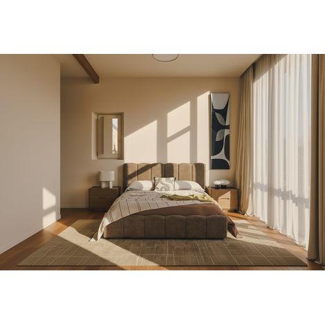 Lit Coffre 140x190 cm – Tissu Chenille Moka, Sommier à Lattes Inclus (1/5)
