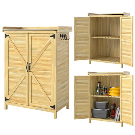 Chariot de jardin Bois naturel armoire de jardin avec étagères (1/5)