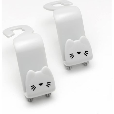 2 crochets de rangement pour siège arrière de voiture en forme de chat de dessin animé blanc, organisateur universel pour dossier de siège de voiture.