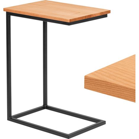 LAMO Manufaktur Beistelltisch Laptoptisch Sofatisch mobiler Kaffeetisch Nachttisch 50x35x67 cm Gestell Schwarz 100% Echtholz Massiv Platte farbe: Natur