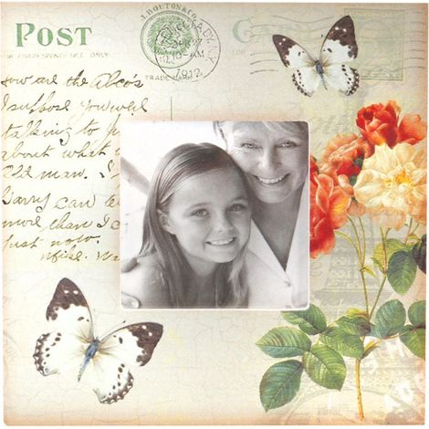 Cornice portafoto da terra color crema con fiori e farfalle, 14,5 x 14,5 cm. (1/2)