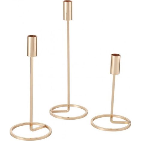 - Bougeoir - Lot de 3 - 20/26/32 cm - Métal - Ø 11 cm - Or (1/5)