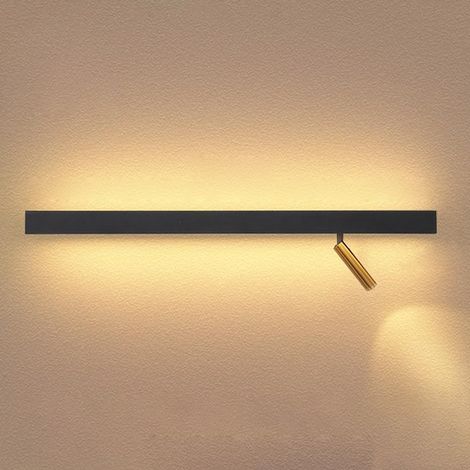 Applique murale linéaire en métal, applique murale de chevet ultra-mince avec projecteur de lecture réglable, appliques murales à longue bande de chambre à coucher, luminaire mural LED moderne, appliq (1/5)