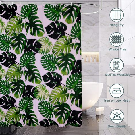 Rideau de douche motif feuilles tropicales douces, rideau salle de bain imperméable, 180x180 cm (1/5)