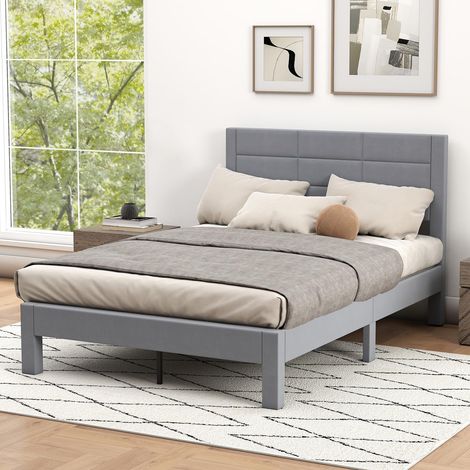 COSTWAY Struttura Letto Imbottito Matrimoniale 140x200 cm, Letto Piattaforma Imbottito, con Testiera in Morbido Tessuto di Velluto e Supporto a Doghe di Legno, Silenzioso, Carico 250kg (Stile 1) (1/5)