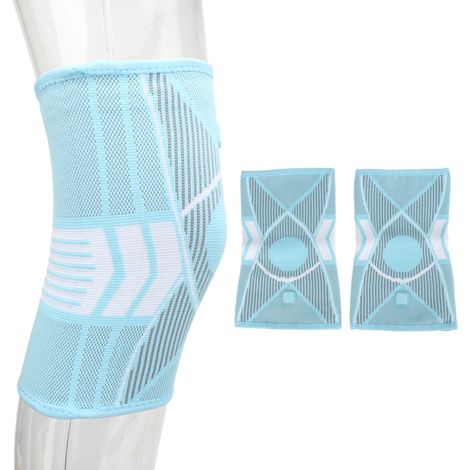 1. Doppellagige Sport-Kniebandage, atmungsaktive Kompressionsmanschette aus gestricktem Nylon, Unisex, geeignet zum Laufen, Wandern und Trekking, himmelblau, Größe L. (1/5)
