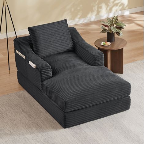 Sillón sofá cama individual de pana gris oscuro OKMYHOME (1/5)