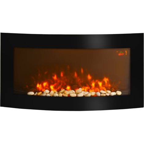 Cheminée Électrique Murale Noire 89,2x13.5x48cm - Effet Flamme LED 7 Couleurs - Chauffage 1000/2000 W, Thermostat, Télécommande (1/5)