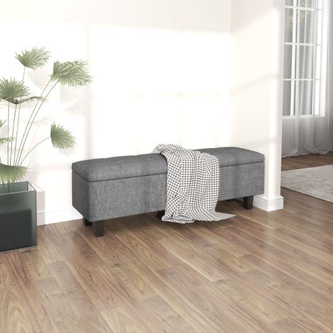 DESMIU Banc Coffre avec Rangement Banc de Lit Capitonné avec Pieds en Bois Couleur Gris Foncé en Lin 138 × 40 × 45 cm (1/5)