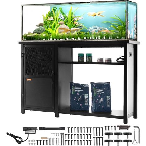 Support pour Aquarium Charge 284 kg, Meuble pour Aquarium Aquariophilie 132x50x82 cm, en Acier et MDF, Support pour Réservoir de Reptiles avec Armoire de Rangement et Prise Électrique Intégrée (1/5)