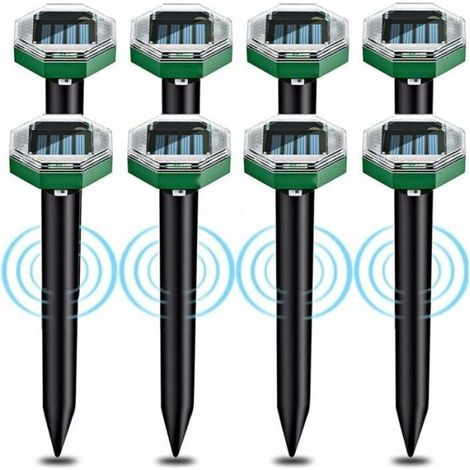 Système anti-souris à ultrasons en 8 pièces, étanche à la poussière et aux taupes, IP44, convient aux jardins, terrasses et pelouses.