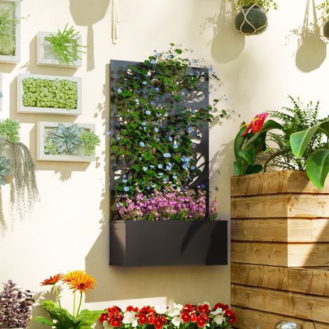 Jardinière avec brise-vue paravent treillis pour Plante Grimpante, bac à Fleurs - dim. 61L x 23l x 113H cm (1/5)