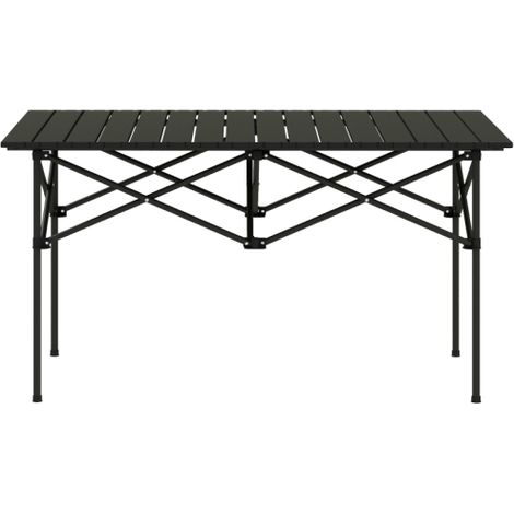 Campingtisch Klapptisch mit Aufrollbare Tischplatte X-Rahmen Gartentisch aus Aluminium leicht 2 Personen Beistelltisch Falttisch für Garten Balkon Camping 95 x 55cm Schwarz