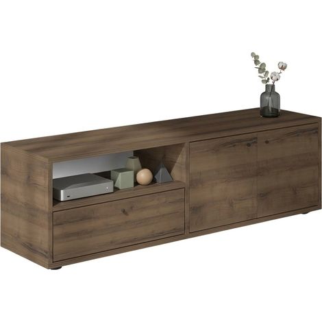 Mobile Porta tv Partanna, 2 Ripiani, 3 Ante, 4 Vani, 136x35x42h cm Marrone Noce