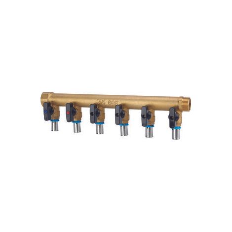 Collecteur avec vannes PER à sertir - GRK - M/F - Diamètre 12 mm - 6 sorties