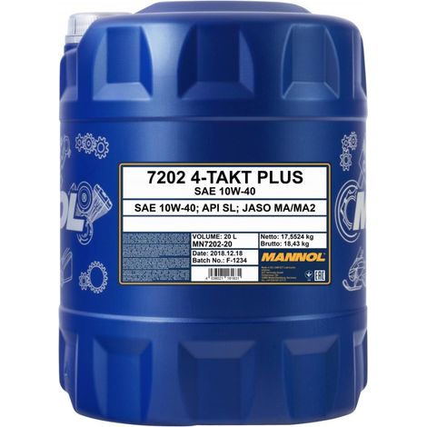 HUILE MOTEUR MANNOL 4T PLUS 10W40 20L (API SL, JASO MA/MA2) SEMI-SYNTHÉTIQUE (7202) (1/3)