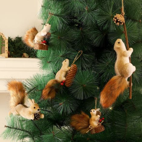 Lot de 5 décorations de Noël en Forme d'animaux, écureuils en Fourrure Mignons, décorations Noël en Fausse Fourrure, Animal à Suspendre pour Les Vacances, l'arbre, la Maison (1/5)