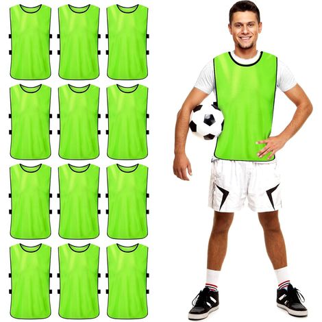 Chasuble De Sport Football, 12 Pack Chasuble Gilet De Sport, Dossards D'entraînement, Chasuble Football, Gilet D'entraînement De Football, Gilets Sport Maillots Pour Les Juniors Et Les Adultes (Vert) (1/5)