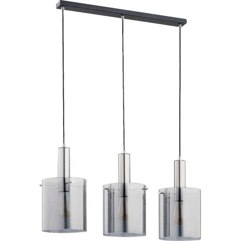 Alfa Calena Triple Pendant Ceiling Light, 3xE27 (max 3x15W), Black Metal Frame with Chrome/Graphite Accents, Cylindrical Glass Shades, IP20, 90x75x18 cm