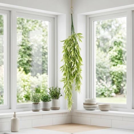 Artificial 80cm Italian Ruscus Hanging Plant with Foliage Light Green (1/5)
