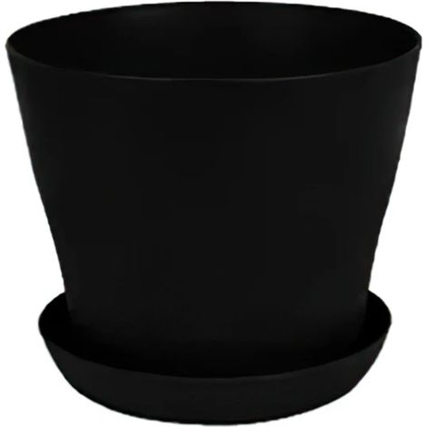Pots de fleurs en plastique (noir, 10 cm) pour balcon, plantes grasses et bonsaï d'intérieur, multicolores, avec soucoupe. (1/4)