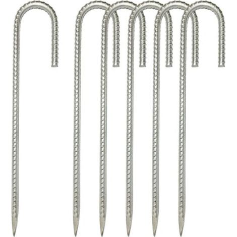 Lntyq – Piquets de terre en acier galvanisé 12 pouces – Lot de 6 – Fixation avec crochet en J pour sols durs – Résistants à la rouille