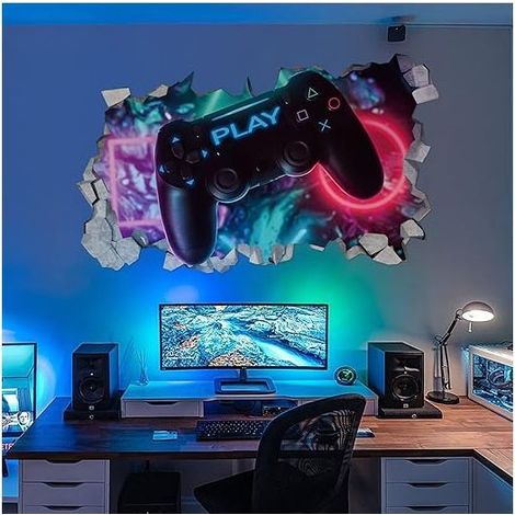 Autocollants Muraux Gamer 3D,Gamer Poster Murale Décoration,Sticker Mural de Chambre Garçon,Moderne Stickers Muraux de Décoration de Salon,Autocollant Mural de Garçon Dortoir,DIY Sticker Gamer (1/5)