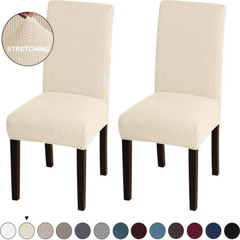 Housse de chaise de salle à manger élastique, amovible et lavable, anti-taches, beige, lot de 2 (1/5)