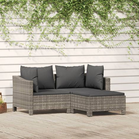 3 pcs Salon de jardin Salon d'extérieur Ensemble Meuble de Jardin Mobilier d'Extérieur avec coussins Gris Résine tressée XFNRX146003 (1/5)
