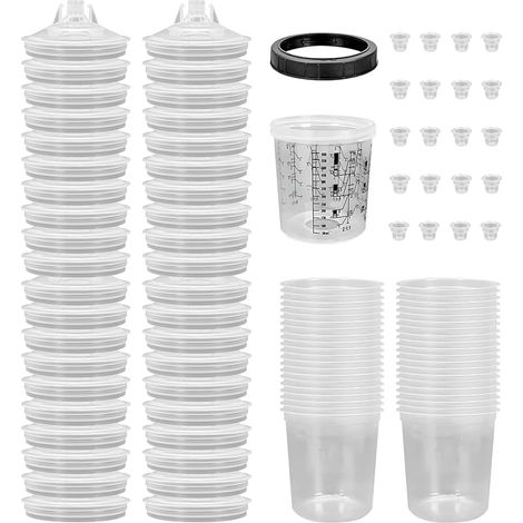 Gobelet de Mélange de Peinture pour Pistolet a Peinture, avec 50 Inserts de Gobelet e Couvercles, 600ML (1/5)