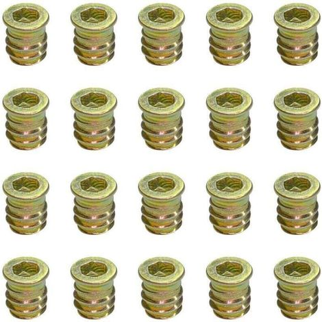 Lot de 20 écrous filetés pour meubles en bois M6 x 13 mm (1/4)