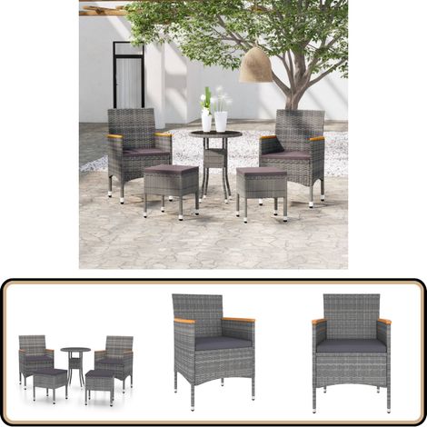 Salon de jardin 5 pcs Résine tressée Gris - Ensemble Salon De Jardin - Mobilier De Jardin - Salon Extérieur - Table Basse - Chaises De Jardin