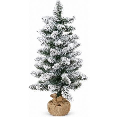 Petit sapin de Noël artificiel de table enneigé 81 cm avec pot en jute - Frosted - Little Grove (1/3)