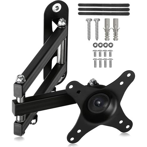 Support TV Mural pour Moniteur et Télévision Plat/Incurvé de 15-32 Pouces, Rotation à 360° Inclinaison 20°, VESA 75x75 / 100x100mm jusqu'à 13 kg, Support Mural TV, Noir