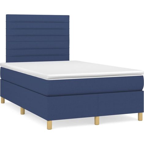 Lit double Lit adulte Sommier à lattes de lit avec matelas Bleu 120x200 cm Tissu