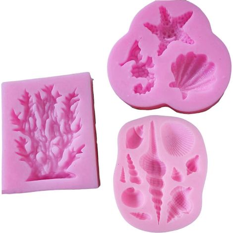 Ensemble de 3 moules à fondant en silicone en forme de queue de sirène, décorations d'intérieur sur le thème de l'océan (1/4)