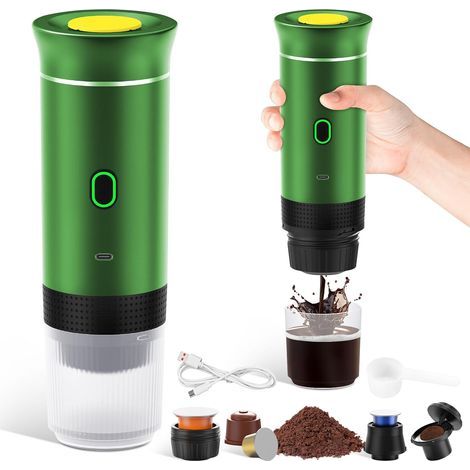 3-in-1 Portable Coffee Maker, Rechargeable Travel Coffee Maker, 12V Coffee Machine for Capsules and Ground Coffee, for Camping, Travel, Office, Car, Home, Black