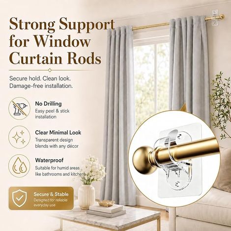 Supports de Tringle à Rideaux, Fixation Autocollante pour Salle de Bain, Barre a Rideaux Sans Percage, Ø 1.5-3.3 cm Rideaux/Salle de Bain (1/4)