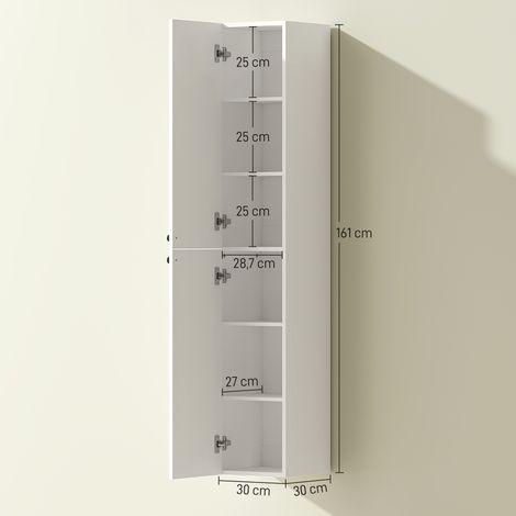 Meuble de salle de bain mural, surface laquée, 6 étagères, MDF, blanc (1/5)