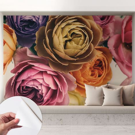 Papier peint autocollant Mural avec colle pour salon et chambre Décoration murale rapide Roses colorées 208x146 cm (1/5)