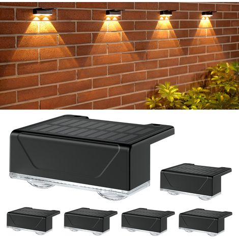 Lampe Solaire Exterieur Applique: LED lumiere Murale Jardin Avec Lentille - IP65 Étanche Avec 8 luminaire Modes - Éclairage coloré Puissant Pour Clôture Patio Terrasse Cour 6 Pack (1/5)