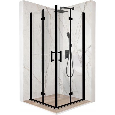 Cabine de douche - 95 x 95 x 195 cm - Noire - Verre trempé 6 mm - Portes pliantes (1/5)