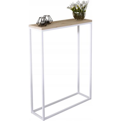 Consola recibidor 60x20 fabricada con perfiles 15x15 Roble Artesano Blanco Mate (1/4)