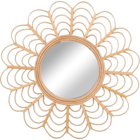 Miroir en bois et rotin diamètre 51cm