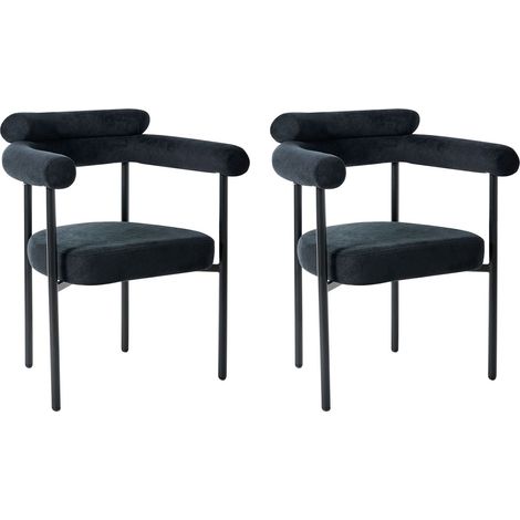 Set of 2 Dining Chairs LYNEY Fabric Black (1/5)