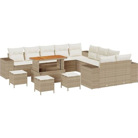 Maison Exclusive - Gartensofa-set mit Kissen 14 pcs Beige Poly-Ra