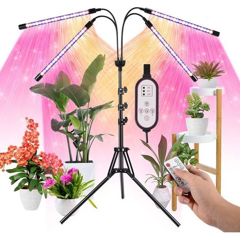 Pflanzenlampe mit Stativ, 80 LEDs, 4-flammige Pflanzenlampe, Vollspektrum, 10 Dimmstufen, 3 Timer-Modi (1/5)